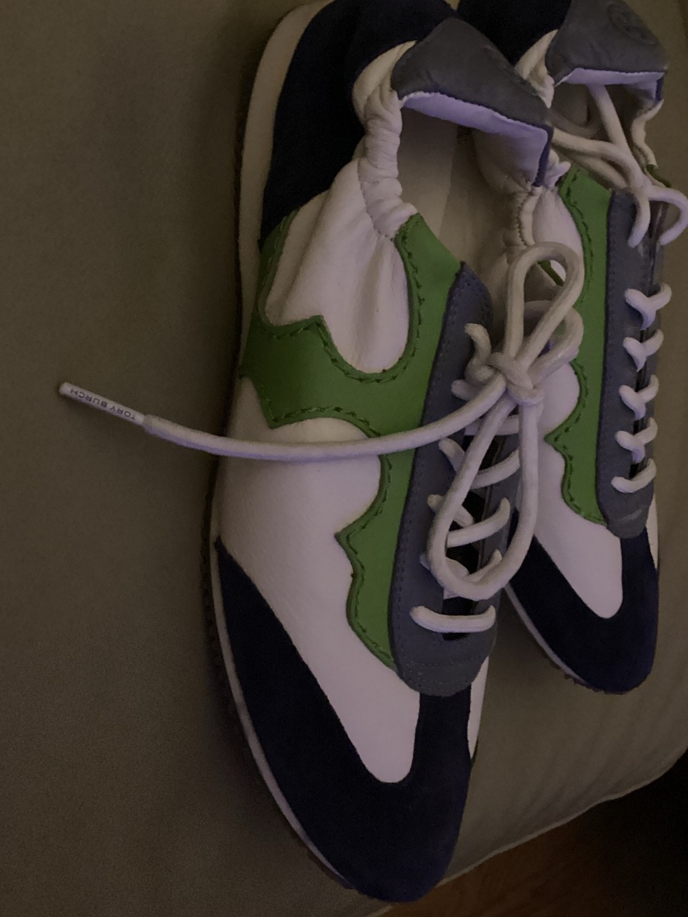 Tory Burch White Green Navy Athletic Sneakers